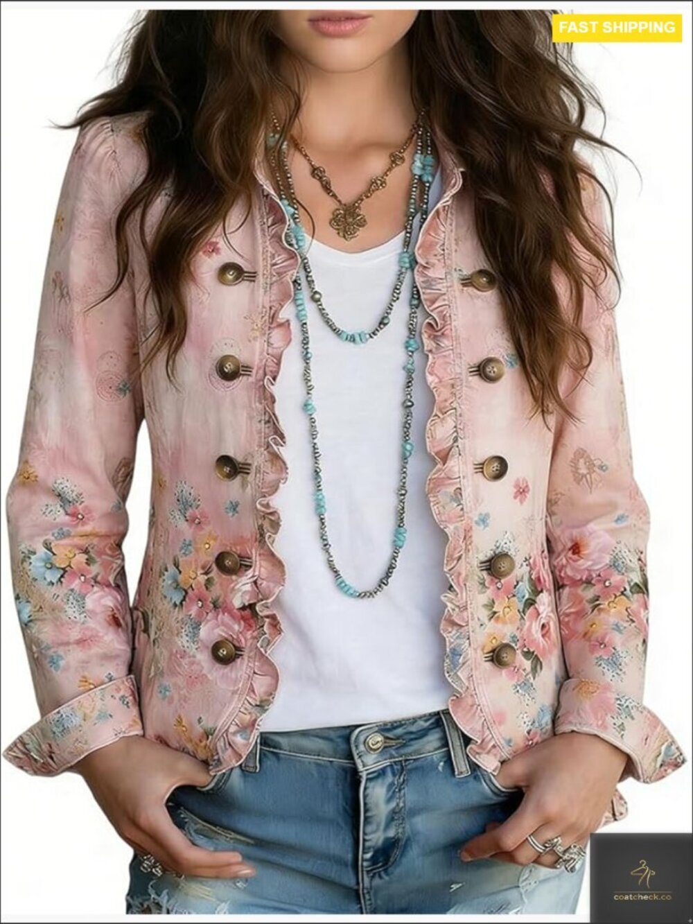 Lightweight Floral Print Long Sleeve Jacket Casual Blazer Notched Lapel Spring